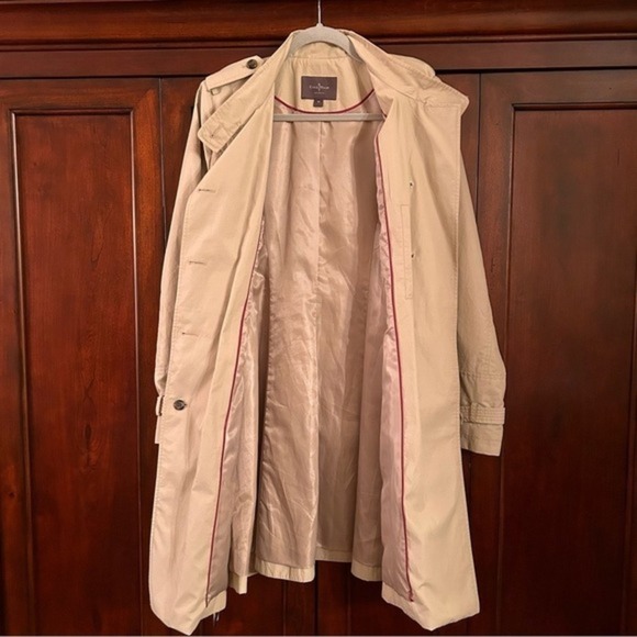 Cole Haan Women Beige Classic Trench Coat High Collar Shoulder Pads Belt Size M - Picture 9 of 16